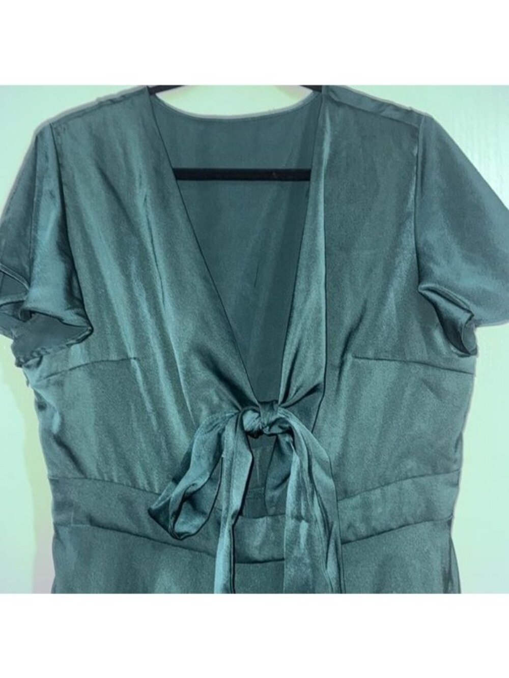 Womens Elegant Green Midi Dress XL Polyester Spandex Short Sleeve - Picture 3 of 11
